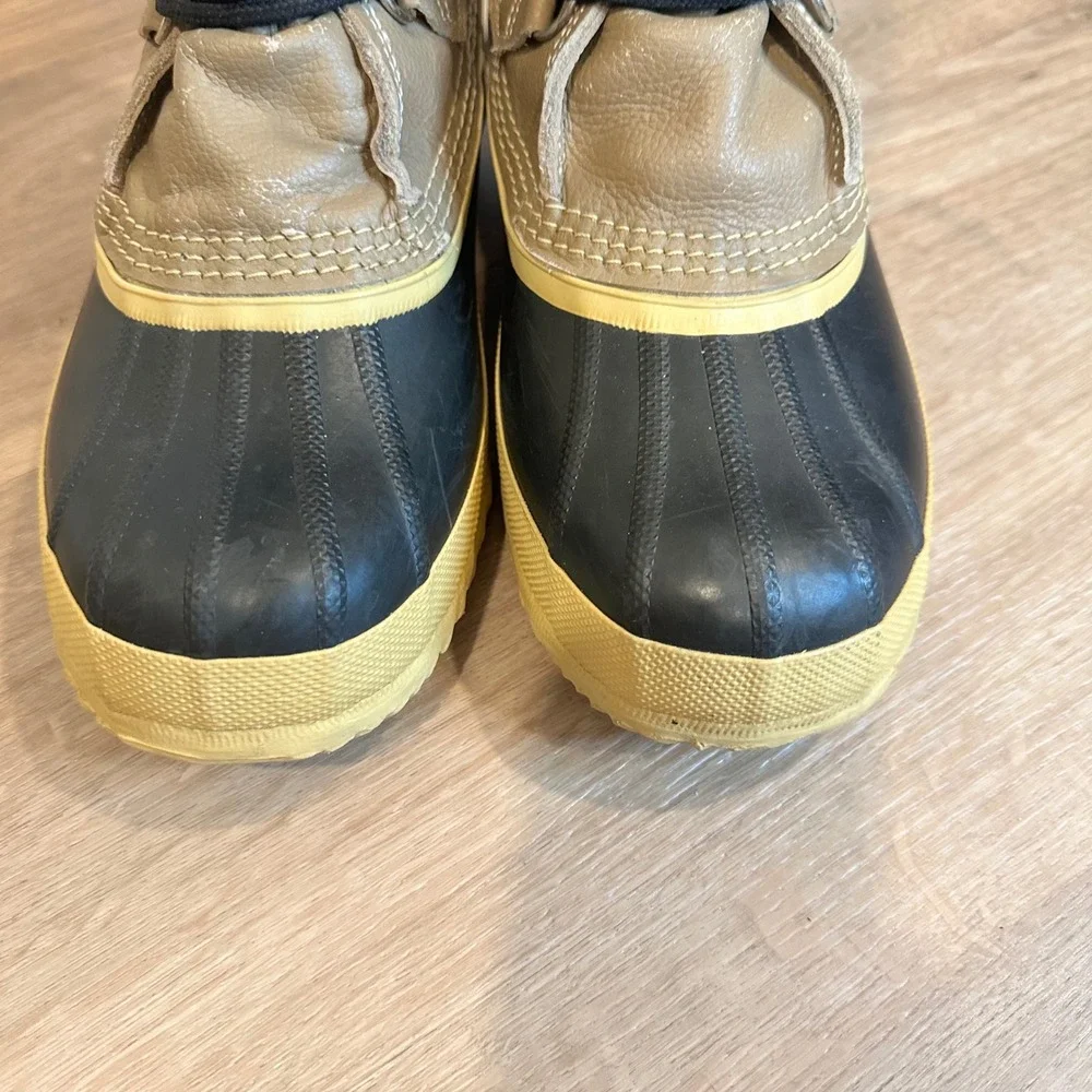 Sorel‎ Caribou Snow Boots Women 9 Tan Leather Waterproof Winter Duck Boots VTG